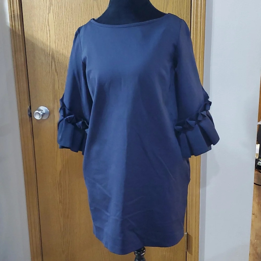 COS navy blue minimalist with ruffle sleeve and pockets